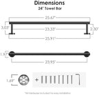 FORIOUS Towel Bar Towel Racks for Bathroom Wall 24" 2 Pack Matte Black - Image 2