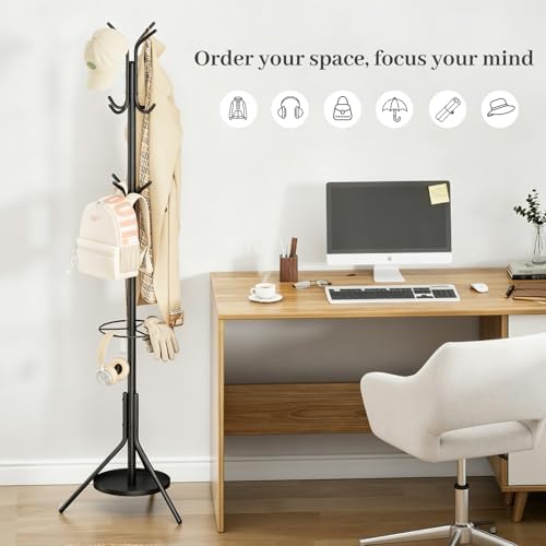 Kitsanery Coat Rack Freestanding,Metal Coat Tree with Umbrella Holder,Hat and Coat Rack Stand for Entryway, Hallway, Living Room, Bedroom (Black) - Image 6