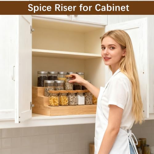 2 Pack 3 Tier Bamboo Spice Rack Organizer for Kitchen Countertop or Cabinet - Image 4