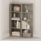Furinno Reed Corner Shelf, 4-Tier Corner Bookshelf, Book Shelf, Corner Shelves, Storage Rack, for Organization and Storage, Home Office, Living Room, French Oak - Image 2