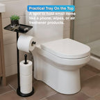 Toilet Paper Holder with Shelf, Freestanding Toilet Paper Stand with Storage Space for Holding Extra 4 Toilet Paper Rolls (Stainless Steel Base, Black) - Image 3