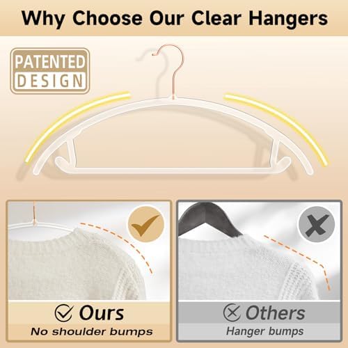 MIZGI Clear Hangers 50 Pack, Patented Rounded Shoulder Acrylic Hangers - Image 3