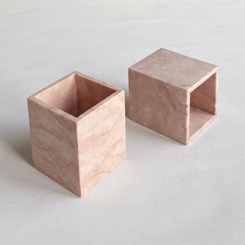 Natural Marble Stone Square Storage Container Empty Vessel Holder Cup for Candle/Pens/Sundries items (Cream Rose) - Image 7