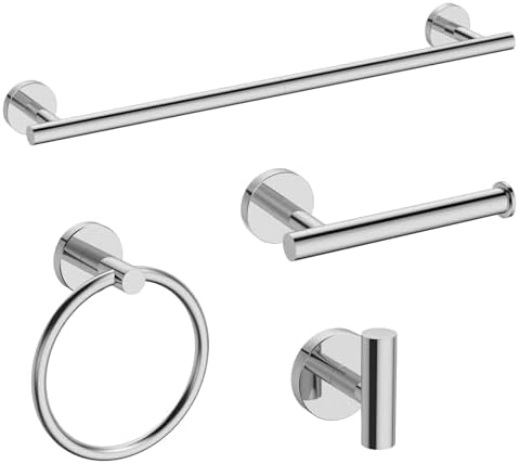 USHOWER 4PCS Polished Chrome Bathroom Accessories Set,24-Inch Towel Bar Set by USHOWER