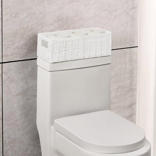 Vagusicc Wicker Storage Basket, Paper Rope Wicker Baskets with Handles, Toilet Paper Basket for Toilet Tank Top, Small Wicke Baskets for Organizing Shelves, 2-Pack, White - Image 3