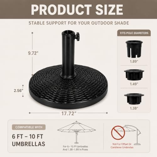 22 Lbs 17.72 Inch Round Umbrella Stand, Heavy Duty Weighted Base for Outdoor Market Parasols, Stable Holder for Patio Deck Lawn Garden Poolside, Black - Image 7