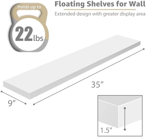 Sorbus Floating Shelves for Wall Storage (35 Inch, 3 Pack, White) - Image 3