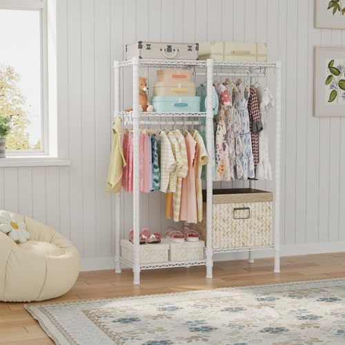 Ulif F1 Garment Rack for Kids, 4 Tiers Closet System Hold 410lbs, White - Image 2