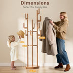 Yoobure Rotary Coat Rack Freestanding - Solid Wood Coat Tree with 9 hooks & 3 Storage Shelves for Purse, Bag, Jacket, Hat, Corner Hanger Stand Racks for Hall, Entryway, Office, Modern Clothes Holder - Image 3