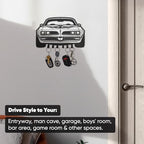 MOOH Metal Automotive Key Holder with 6 Hooks - Unique Wall Mounted Car Lovers Gifts for Men & Women - Cool Man Cave Decor (Pontiac Firebird 1977, Black) - Image 4