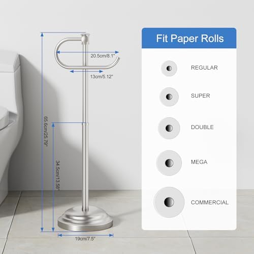 RUMOSE Toilet Paper Holder Stand for Floor Free Standing, Nickel - Image 6