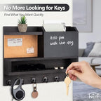 Key Holder for Wall Mount with Mail Organizer, Farmhouse Key Holder for Wall with Shelf, Chalkboard&Corkboard, Entryway Organizer 11 Metal Hooks, Decorative Natural Pine Wood, 14.6*11.1*3.3”, A-Black - Image 3
