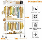 Simple Deluxe Rolling Clothes Rack, Heavy Duty Clothing Rack, 3-Shelf Portable Adjustable Wardrobe Closet with Wheels, Hanging Rods & Side Hooks, 43.3" W x 17.7" D x 80.3" H, White - Image 6