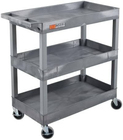 Luxor 32" x 18" Tub Storage Cart 3 Shelves – Gray by LuxorWorkspaces