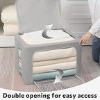 FHSQX 2 Pack Clear Window Storage Bins - Large Stackable Linen Fabric Storage for Clothes Foldable Container Organizer Set with Carrying Handles (Light Gray, 15.7x 11.8x 11.7 Inch) - Image 2