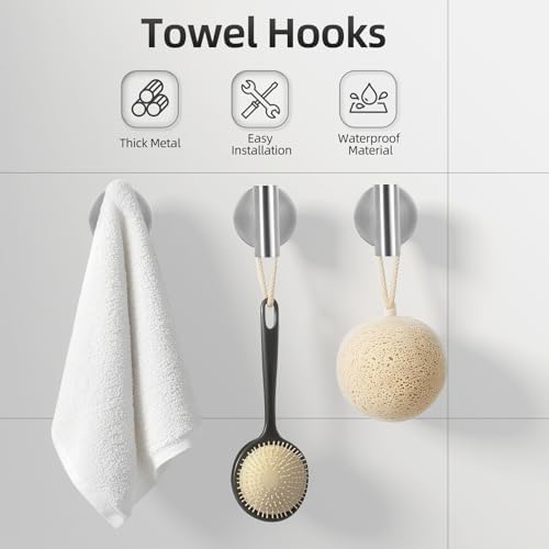Brushed Nickel Bathroom Hardware Set 10 Pieces, Bathroom Towel Rack Holder Set Wall Mounted, SUS304 Stainless Steel Towel Bar Set - 16 Inch Towel Bar, Toilet Paper Holder, Towel Hooks, Towel Ring - Image 5