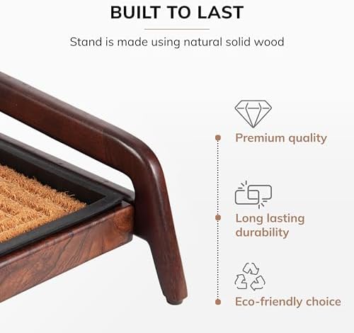 Anji Mountain Heavy Duty Waterproof Wooden Shoe Storage Mat Organizer/Boot Storage Tray Multi Use for Entryway with Coir, Tan Rectangle Embossed Insert, 1 Tier, Fits 2 Pair (26.5" Wide) - Image 3