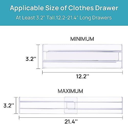Vtopmart Drawer Dividers Organizers 4 Pack, Adjustable 3.2" High Expandable from 12.2-21.4" Kitchen Drawer Organizer, Clear Plastic Drawers Separators for Clothing, Installed by Double-sided Tape - Image 3