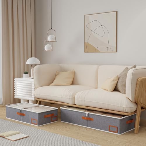 Yawinhe Pack of 2 Underbed Storage Bags, Foldable Clothes Storage with Clear Window, for Duvets, Clothes, 60 x 30 x 15 cm, Grey - Image 2