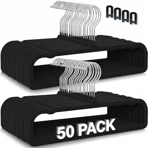ZAKUTO Velvet Pants Hangers 50 Pack – Non-Slip Space Saving with 20 Hooks by ZAKUTO