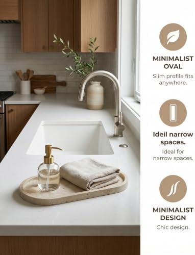 OOBOOB Oval Natural Marble Bathroom Tray for Decor Countertop, Marble Vanity Tray for Candles Perfume, Jewelry, Cosmetics, Elegant Vanity Organizer for Jewelry, Perfume - Image 3