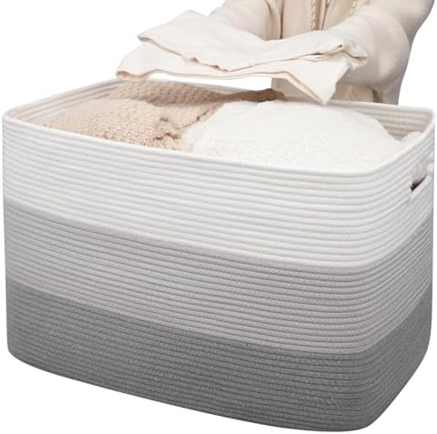 OIAHOMY 118L Extra Large Blanket Basket Cotton Rope Storage Basket Grey by MasterofSpaceOptimization