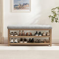 Zihanhome Shoe Rack Bench with Cushion, 2 Tier Solid Wood Storage Bench, Mid-Century Modern Shoe Bench for Entryway, Hallway, Closet, Front Door Entrance, Foyer (Grey, 46.5") by Zihanhome