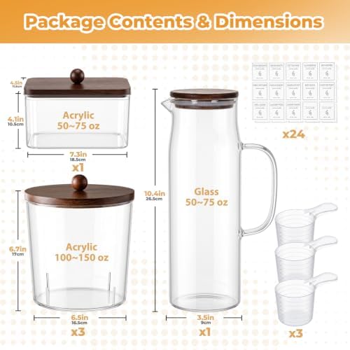 Acrylic Laundry Pod Containers and Dryer Sheet Holder & Glass Laundry Detergent Dispenser with Handle, Labels, and Spoons, for Laundry Room Organization and Storage (5 Pack, Brown) - Image 2
