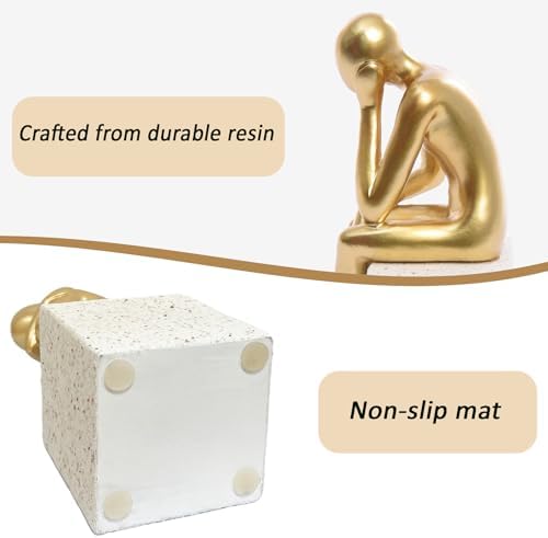 Decorative Bookends for Shelves,Resin Gold Book Ends,Unique Thinker Statue - Image 4