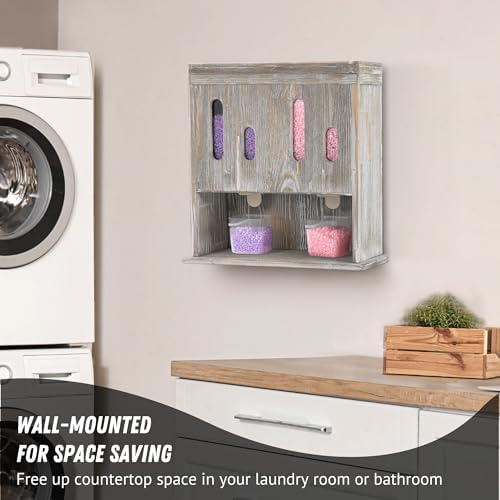 Wooden Laundry Beads Dispenser, Besuerte Wall-Mounted Scent Bead Dispenser, 2-in-1 Powder Laundry Detergent Dispenser, Powder Detergent Dispenser For Laundry Room Organization And Storage, Rustic Grey - Image 6