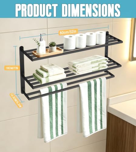 VOTZAAQ Black Towel Racks for Bathroom, Stainless Steel, 32 Inch - Image 5