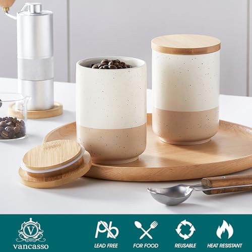 vancasso Sabine Ceramic Canister Set with Airtight Wood Lids - 4-Piece Small Kitchen Storage for Coffee, Sugar, Tea & Spices (18 oz Each) - Compact Countertop Jars - Image 3
