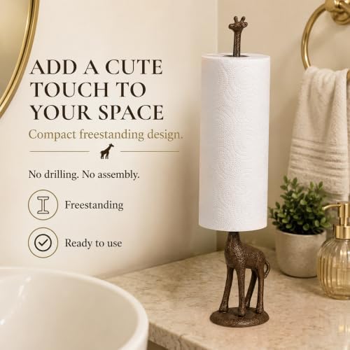 Wallcharmers Rustic Giraffe Paper Towel Holder & Metal Toilet Paper Stand - Image 4