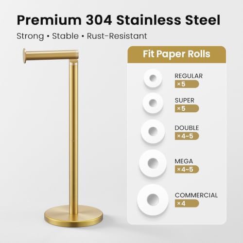 Cesun Free Standing Toilet Paper Holder Stand with Weighted Base, Gold - Image 6
