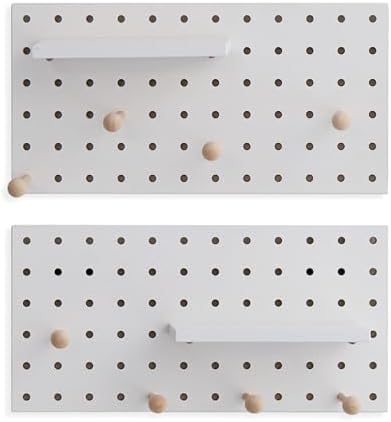 Wooden Pegboard Accessories Set: Modular Wall Hooks & Shelf for Garage, Office & Home Organization(White Colored Finish-B) - Image 2