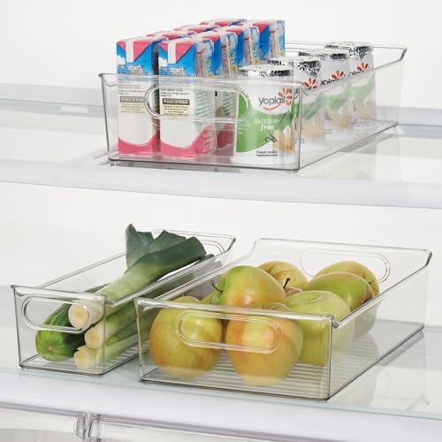 mDesign Plastic Kitchen or Pantry Storage Bins with Handles - Organization in Cabinet, Fridge or Freezer - Fruit Container for Refrigerator or Food Organizer for Pasta, Ligne Collection, 2 Pack, Clear - Image 3