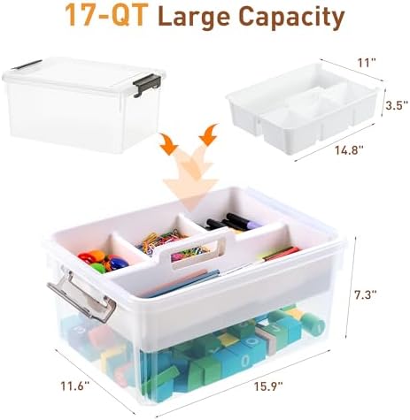 Citylife 17 QT Clear Craft Organizers and Storage Box with Handled Tray - Image 2