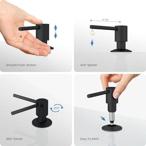 KIBI Kitchen Sink Soap Dispenser | 8.5 oz Countertop Refillable Bottle | Easy Top Refill Pump | Durable Brass Build with Rust-Resistant Finish | Perfect for Kitchen, Bar, Laundry (Matte Black) - Image 4