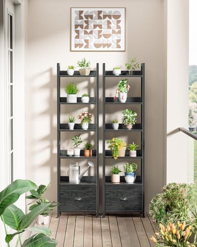 Furologee 6 Tier Bookshelf with Drawer, Tall Narrow Bookcase, Black Oak - Image 7
