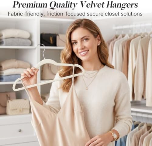 HOUSE DAY Ivory Velvet Hangers 100 Pack New Premium Non Slip Hanger 17.25'' - Image 2