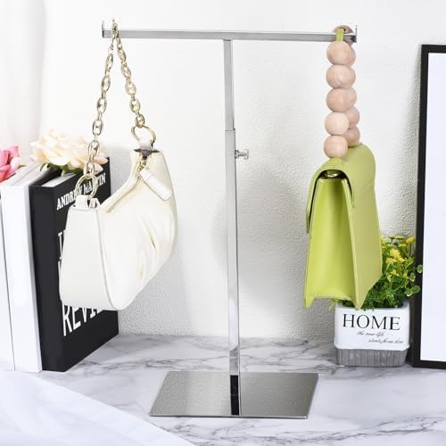 uxcell Purse Display Stand T Shaped Metal Adjustable Handbag Rack Double Hook Holder Necklace Organizer for Home Boutique Store - Gold - Image 6
