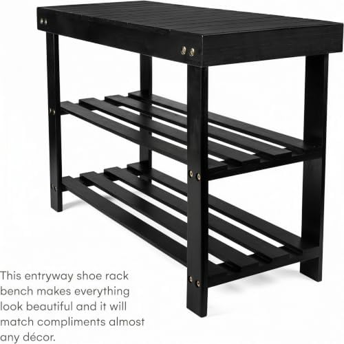 Purawood Bamboo 3 Tier Shoe Rack Bench, Premium Shoe Organizer - Image 5