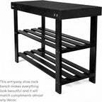 Purawood Bamboo 3 Tier Shoe Rack Bench, Premium Shoe Organizer - Image 5