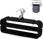 VSV stoage Velvet Pants Hangers with Double Non Slip Bar - Multiple Velvet Hangers for Closet - Thin Space Saving Clothes Hanger - 360° Swivel Felt Trouser Hanger Perchas Terciopelo 10 Pack (Black) by VSVstoage