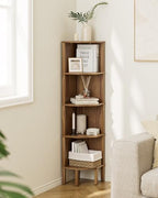 Corner Shelf, 5 Tier Corner Bookshelf, Display Corner Shelf Stand with Storage Rack, Wall Corner Bookshelf for Living Room, Bedroom, Office, Walnut by Apetaccat