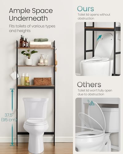 SONGMICS 3-Tier Bamboo Over The Toilet Storage, Adjustable Shelf, 66.9''H - Image 6