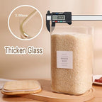CZZGSM 2 Pack Square Glass Flour and Sugar Containers with 132 Kitchen Pantry Labels - Thicken 149 FL OZ Large Glass Storage Jars with Airtight Bamboo Lid - Big Food Canisters for Rice, Pasta, Cookie - Image 4