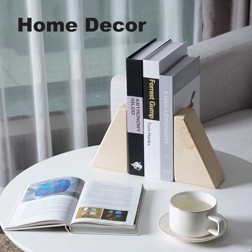Marble Bookend for Heavy Books, Decorative Bookends for Shelves, Durable and Heavy-Duty Book End for Hardback Books & CDS, Unique Book Stopper & Holder, Sunny Golden, Set of 2 - Image 6