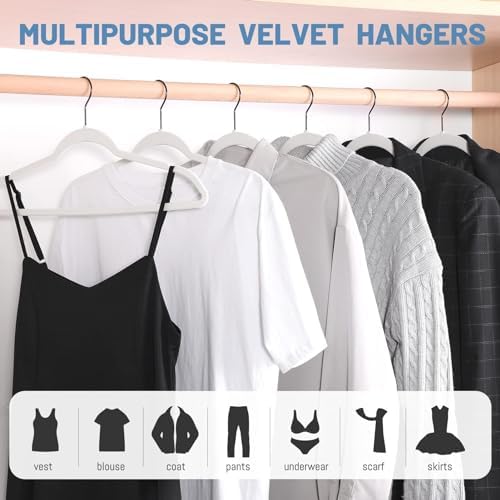 HOUSE DAY White Velvet Hangers 60 Pack, Non Slip Felt Hanger +Black Hook - Image 2