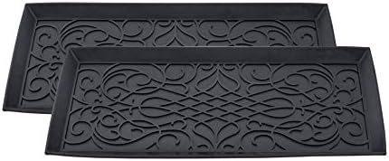Superio Rubber Boot & Shoe Tray, 34 x 14 x 2 Rectangle, Heavy Duty, Protects Floors from Water and Dirt, Waterproof for All Weather Indoor Outdoor Use, Black (2) by Superio